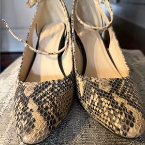 Cole Haan Snake-Print Ankle-Strap Pumps in Beige and Black